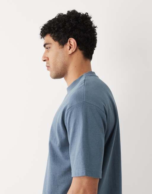 Selected - Oversized T-shirt van zware stof in blauw, 5 van 5