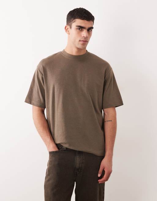 Selected - Oversized T-shirt van zware stof in bruin, 2 van 5