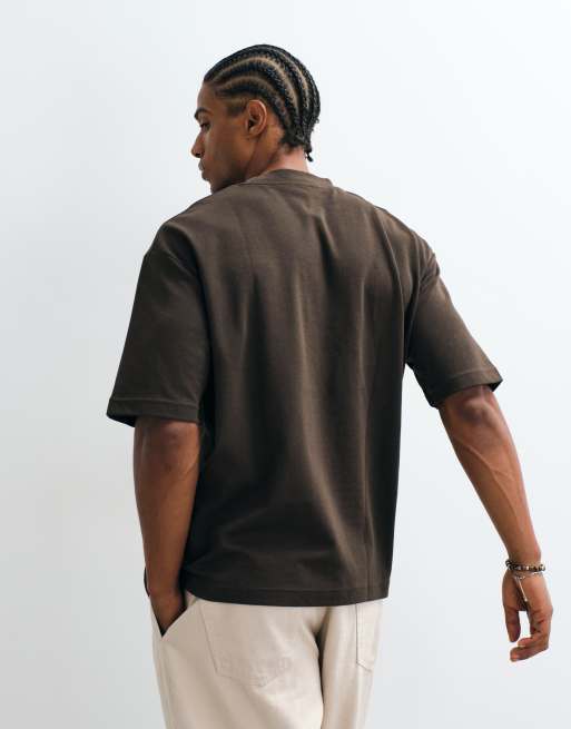 Selected - Oversized T-shirt van zware stof in bruin , 3 van 5