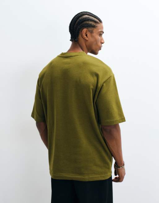 Selected oversized T-shirt van zware stof in olijfgroen, 5 van 5