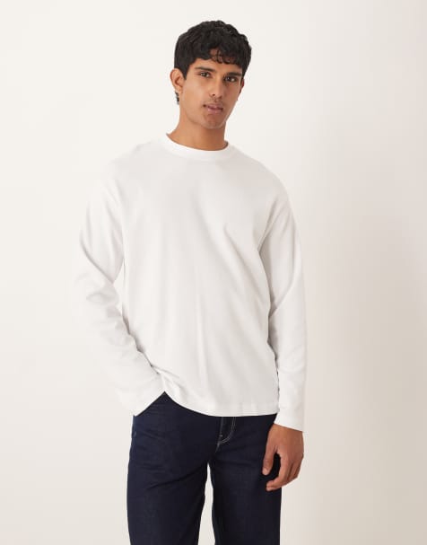 Selected - Oversized T-shirt van zware stof met lange mouwen in wit - view 1