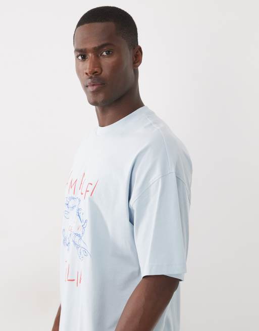 Selected oversized t-shirt with Amalfi print in blue, 3 of 5