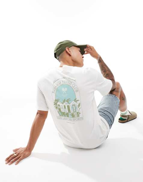 Selected oversized t-shirt with bahamas tennis club back and chest prints in white - view 1