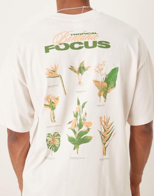 Selected oversized T-shirt with botanical back print in off