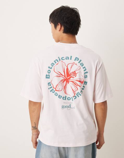 Selected oversized t-shirt with botanical back print in pink - view 1