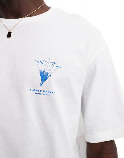 Selected oversized t-shirt with botanical gallery print in white, 2 of 4