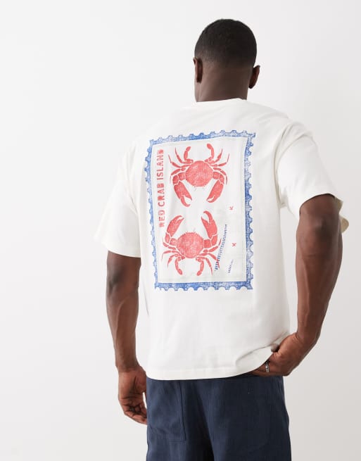 Selected oversized t-shirt with crab stamp backprint in cream, 4 of 5