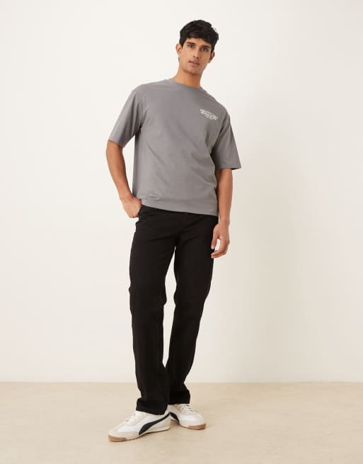 Selected oversized t-shirt with creative club back print in charcoal, 2 of 5