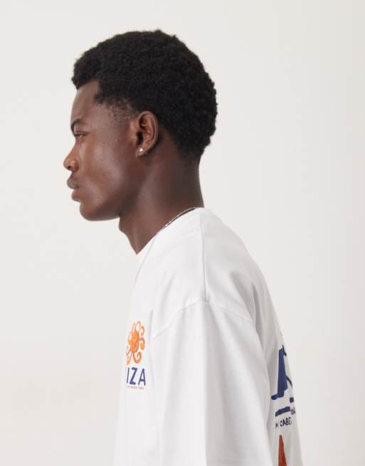 Selected oversized T-shirt with Ibiza back print in white , 4 of 5