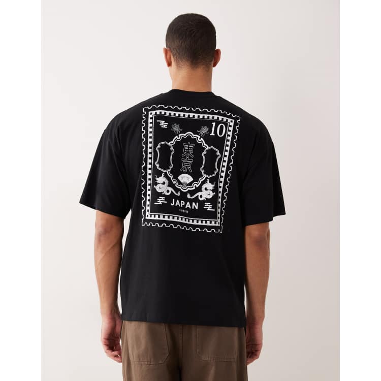 Selected oversized t-shirt with Japan stamp back print in black | ASOS