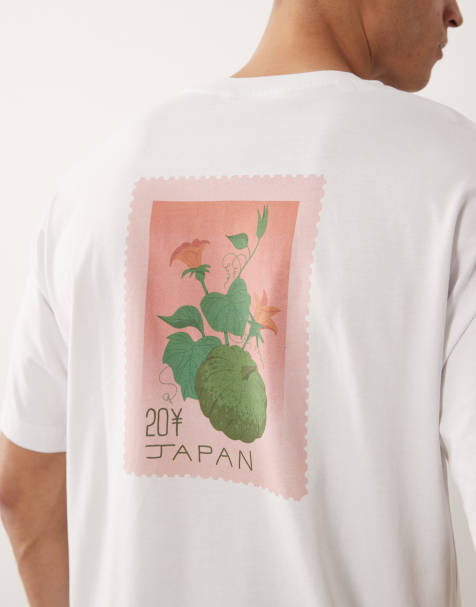Selected oversized t-shirt with Japan stamp back print in white - view 1