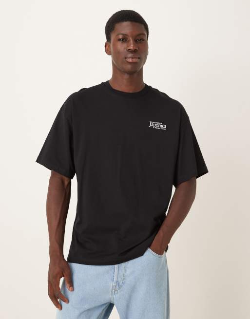 Selected oversized T-shirt with Japanese vase back print in black, 3 of 5