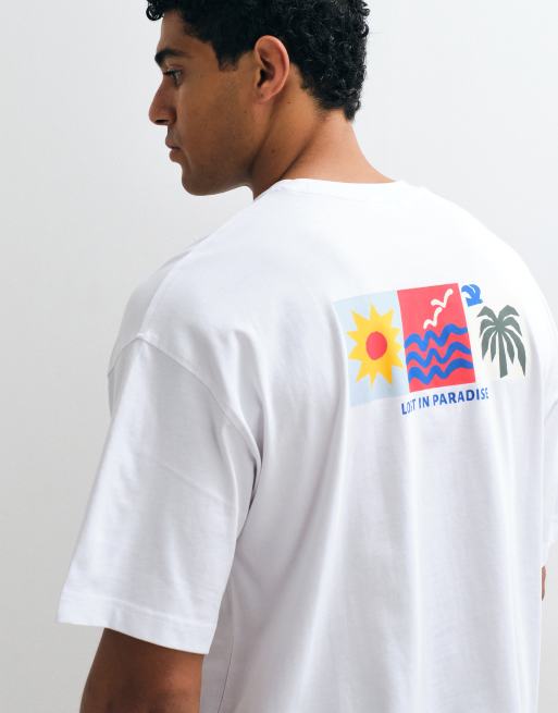 Selected oversized t-shirt with paradise back print in white, 5 of 5