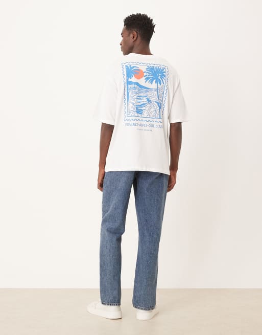 Selected oversized T-shirt with provence stamp print in white