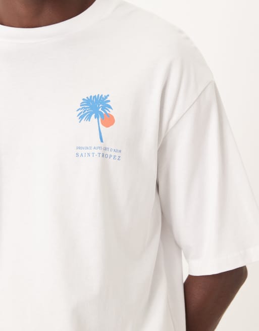 Selected oversized T-shirt with provence stamp print in white
