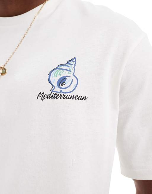Selected oversized t-shirt with scenic backprint in white , 3 of 4