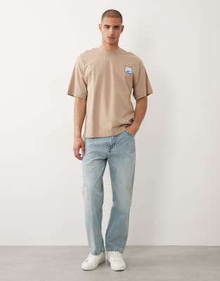 Selected Oversized T-shirt With Small Stamp Print In Brown