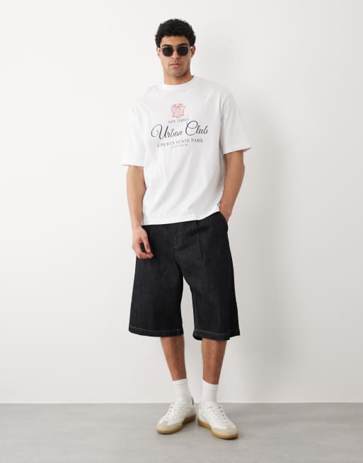 Selected oversized t-shirt with sports graphic in white, 2 of 5
