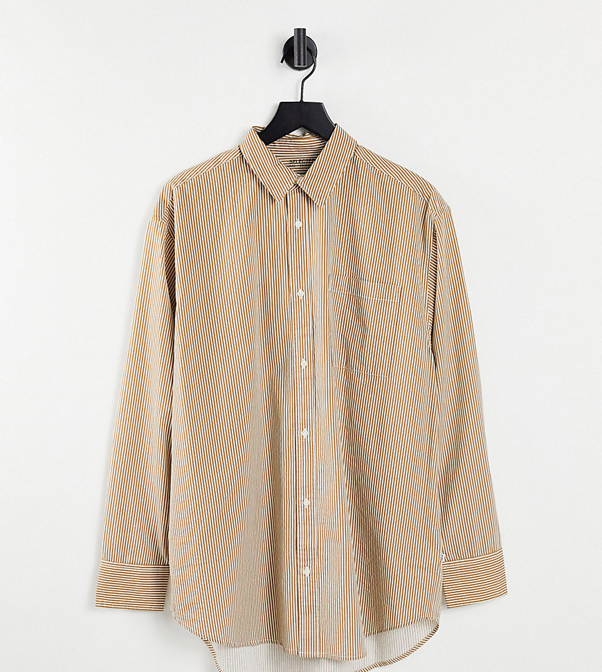 Selected - Oversized unisex-skjorte med striber i beige, økologisk bomuld - Kun hos ASOS-Multifarvet