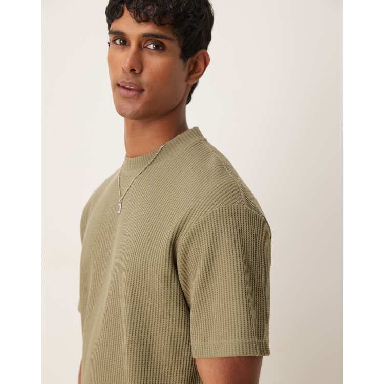 Selected oversized waffle T-shirt in khaki | ASOS