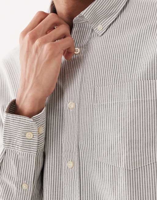 Selected oxford shirt in dark green stripe, 5 of 5