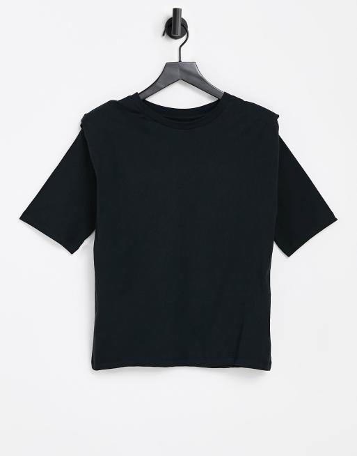Selected padded shoulder jersey t-shirt in black
