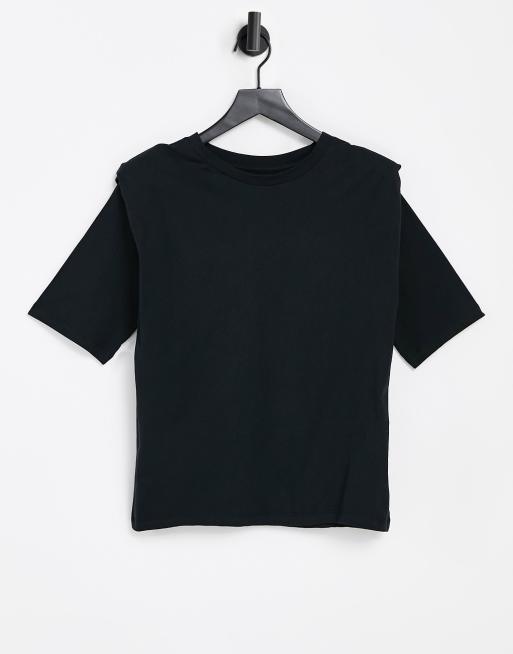 Selected padded shoulder jersey t-shirt in black | ASOS