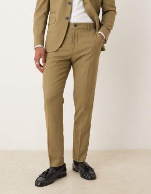 Selected - Pantalon ajusté en laine mélangée - Vert