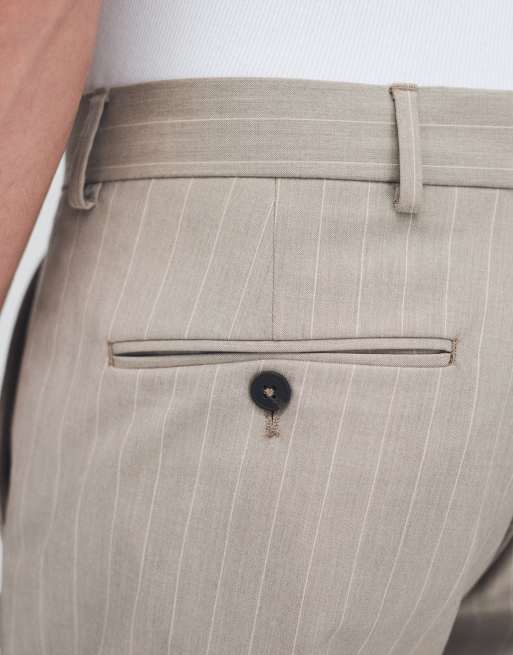 Selected - Pantalon de costume ajusté à fines rayures - Beige , 5 de 9