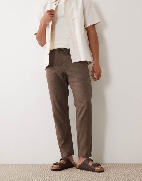 Selected - Pantalon en lin mélangé à cordon de serrage - Marron - view 1
