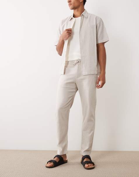 Selected - Pantalon en lin mélangé avec cordon de serrage - Crème - view 1