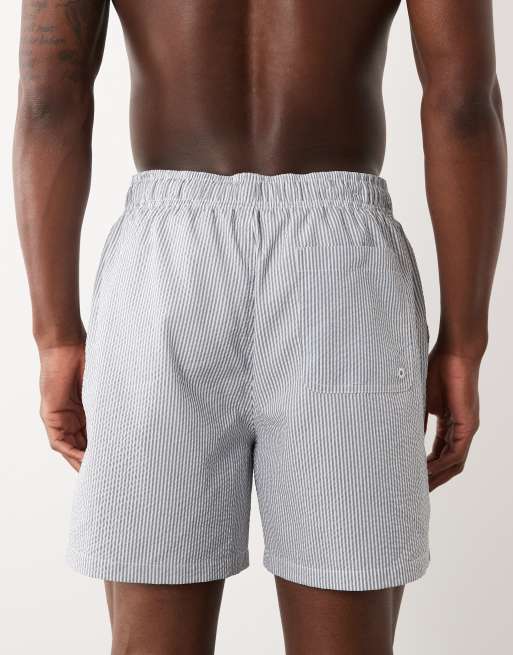 Selected - Pantaloncini da bagno in seersucker blu a righe, 5 di 5