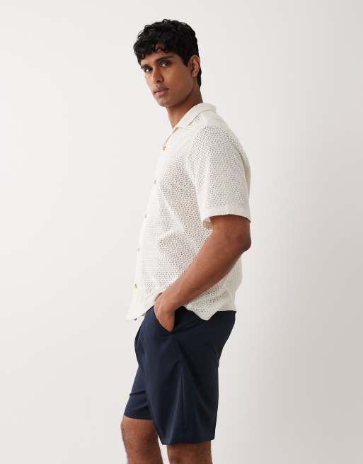 Selected - Pantalones cortos azul marino de mezcla de lana, 3 de 5