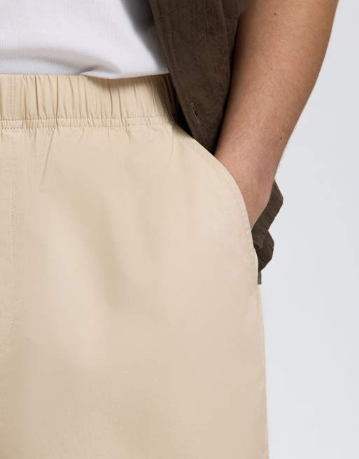 Selected - Pantalones cortos beis con cordón ajustable de popelina de algodón, 4 de 5