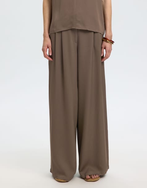 Selected - Pantalones marrón chocolate de pernera ancha - view 1