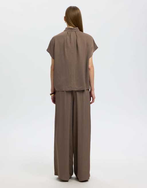 Selected - Pantaloni a fondo ampio color biscotto al cioccolato, 2 di 6