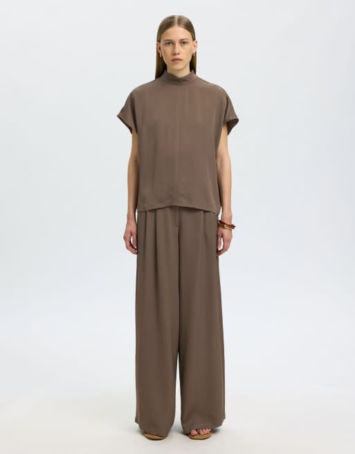 Selected - Pantaloni a fondo ampio color biscotto al cioccolato, 3 di 6