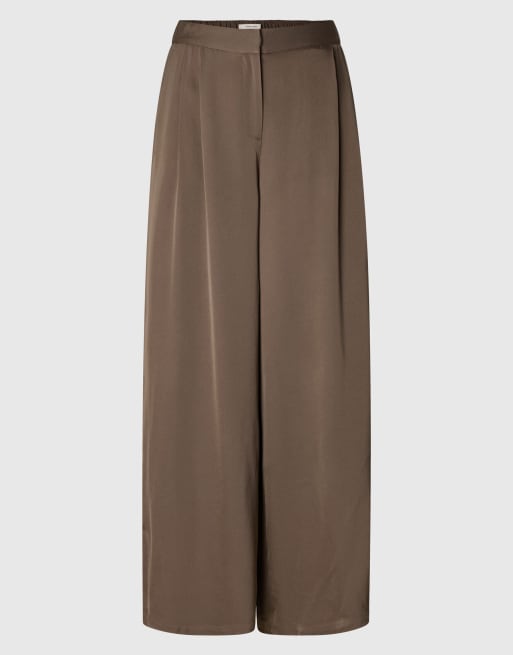 Selected - Pantaloni a fondo ampio color biscotto al cioccolato, 6 di 6