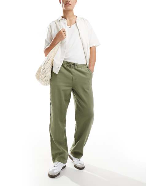 Selected - Pantaloni ampi in misto lino kaki - view 1