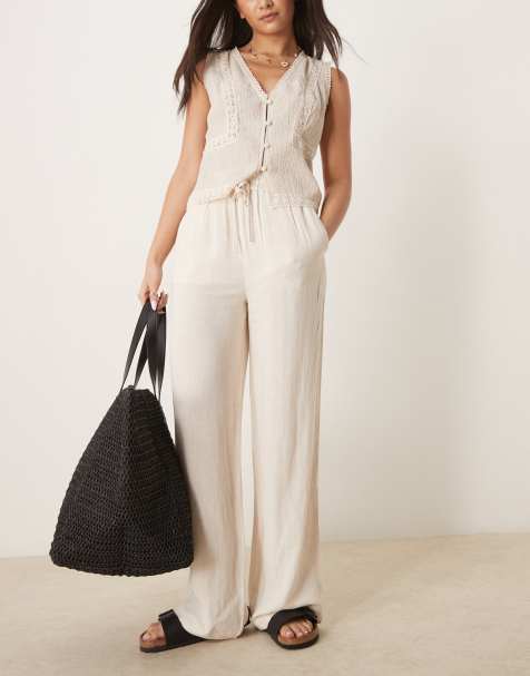 Selected - Pantaloni in lino color crema - view 1