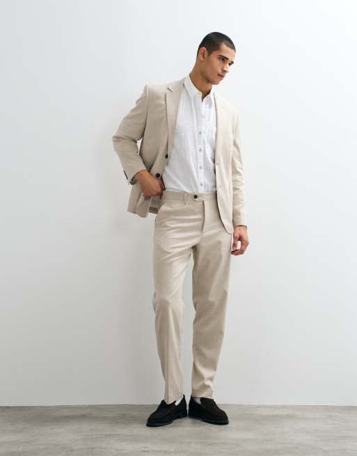 Selected - Pantaloni sartoriali regular fit in misto lino beige in coordinato, 3 di 5
