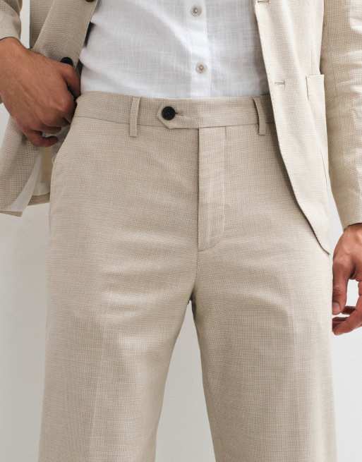 Selected - Pantaloni sartoriali regular fit in misto lino beige in coordinato, 4 di 5