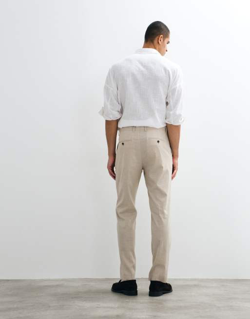 Selected - Pantaloni sartoriali regular fit in misto lino beige in coordinato, 5 di 5