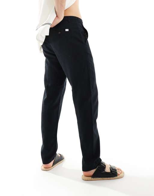 Selected - Pantaloni slim affusolati neri in lino , 3 di 5