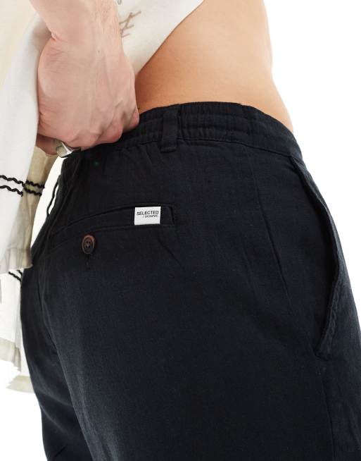 Selected - Pantaloni slim affusolati neri in lino , 4 di 5