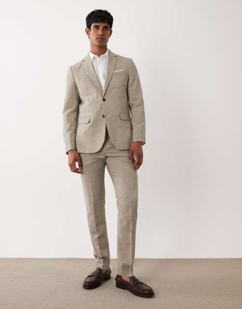 Selected - Pantaloni slim in misto lino beige - view 1
