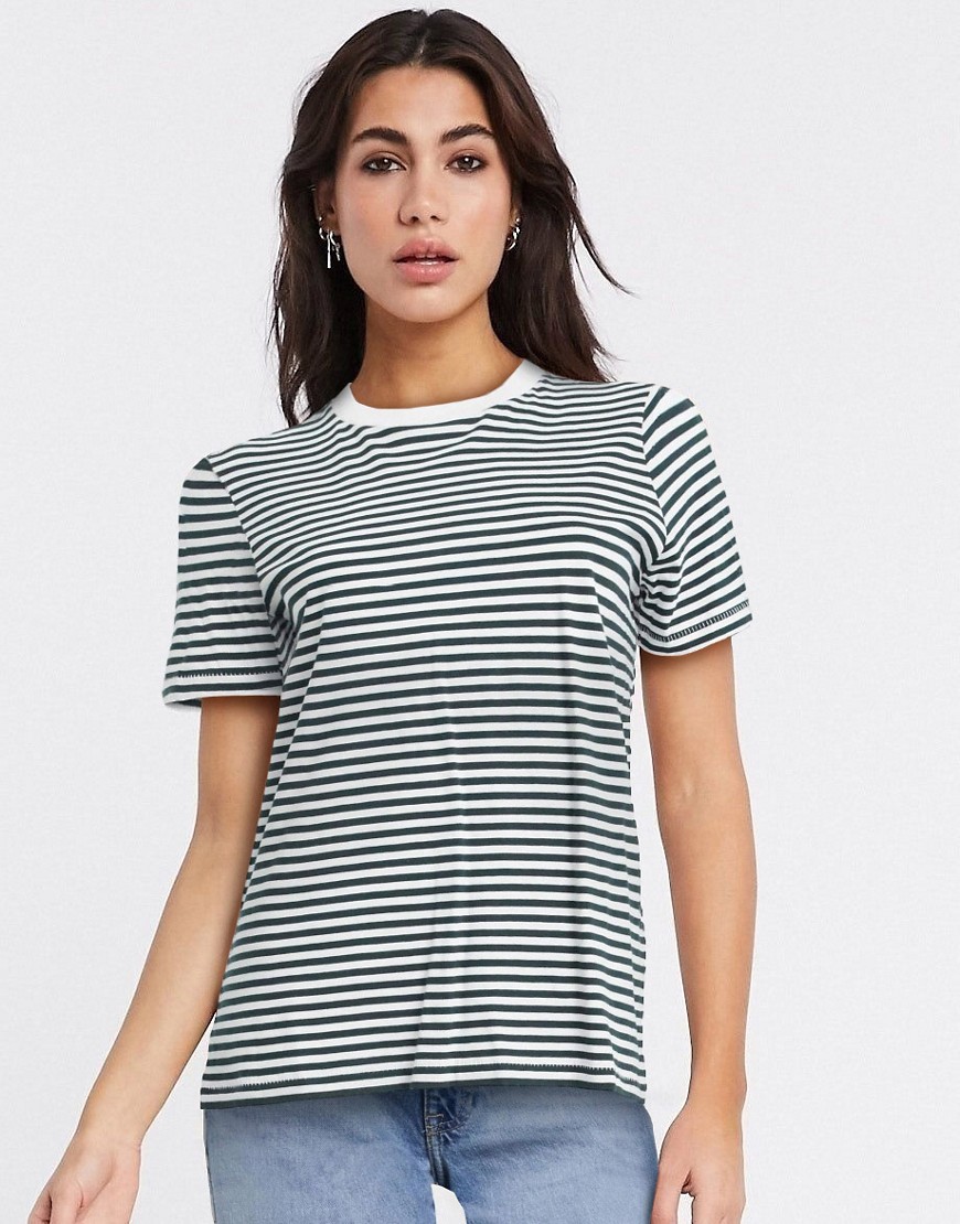 Selected perfect short sleeve stripe t-shirt in dark green
