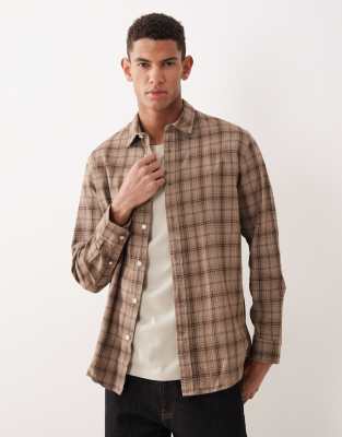 Selected Plaid Long Sleeve Shirt In Brown