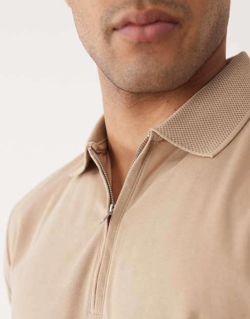 Selected - Polo beige con zip corta , 4 di 5