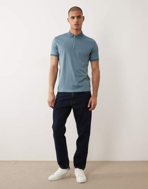 Selected - Polo blu con zip corta, 2 di 5